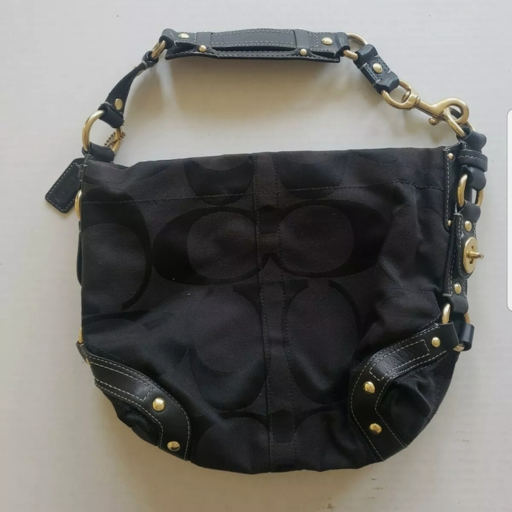 Coach Carly  Black Canvas.  Medium Shoulder Bag